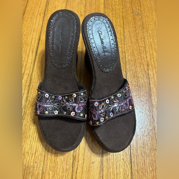Vintage Y2k "charlotte Russe" Embroidered Embellished Sandals Wedges Size Size 9 - Picture 1 of 13
